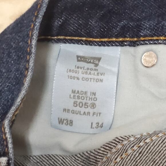 Levi’s 505 Jeans Men’s Regular Fit Straight Leg 38x34 100% Cotton - Picture 6 of 9